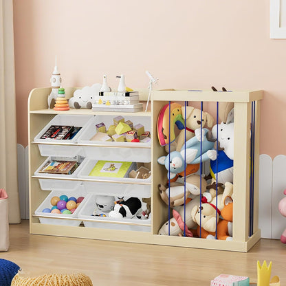 Kids Toy Storage Organizer with 6 Removable Plastic Bins Toddler Montessori Bookshelf with Stuffed
