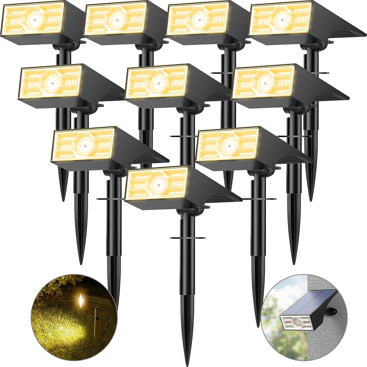 Solar Spot Lights Outdoor, 10 Pack Outdoor Solar Lights for Yard Waterproof, 4 Lighting Modes Solar