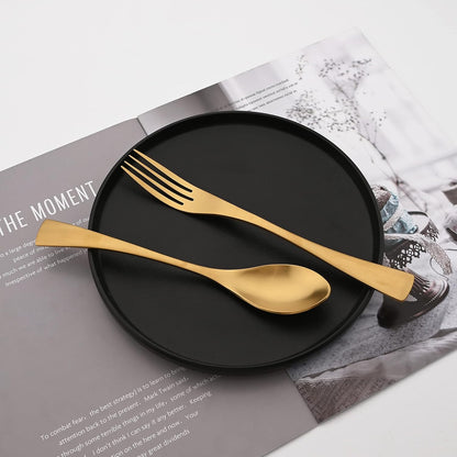 Golden Silverware Set, 6 Pieces 304 Stainless Steel Eating Utensil Set with Gift Box, Include