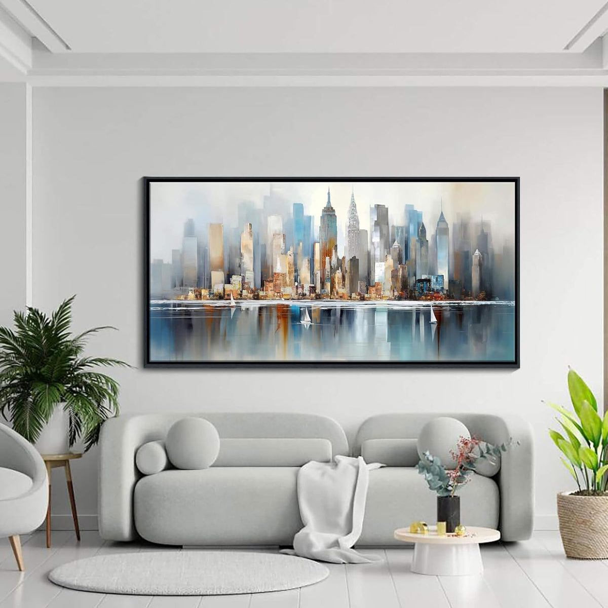 DUNHUANG ART New York City Skyline Abstract Art - Modern Manhattan City View Painting for Home