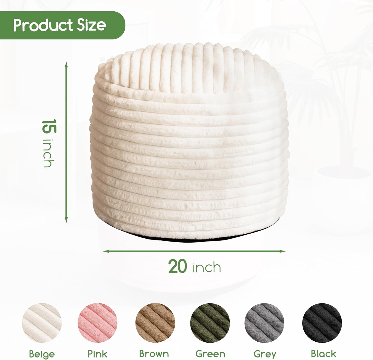 HIGOGOGO Round Stuffed Pouf Ottoman, Stripe Faux Fur Poufs with Foam Chunk Filling, Furry and