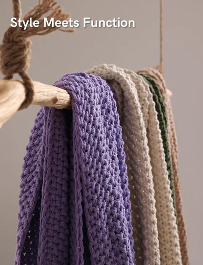 YnM Chunky Cotton Knit Throw Blanket, Cable Knit Throws for Bed Couch Sofa, Comfy & Relaxing