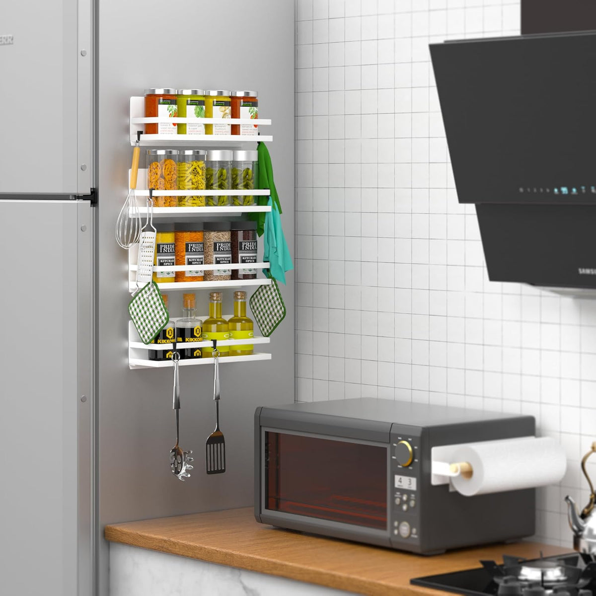 Magnetic Spice Rack Moveable Magnetic Shelf Organizer for Kitchen Refrigerator Microwave Oven