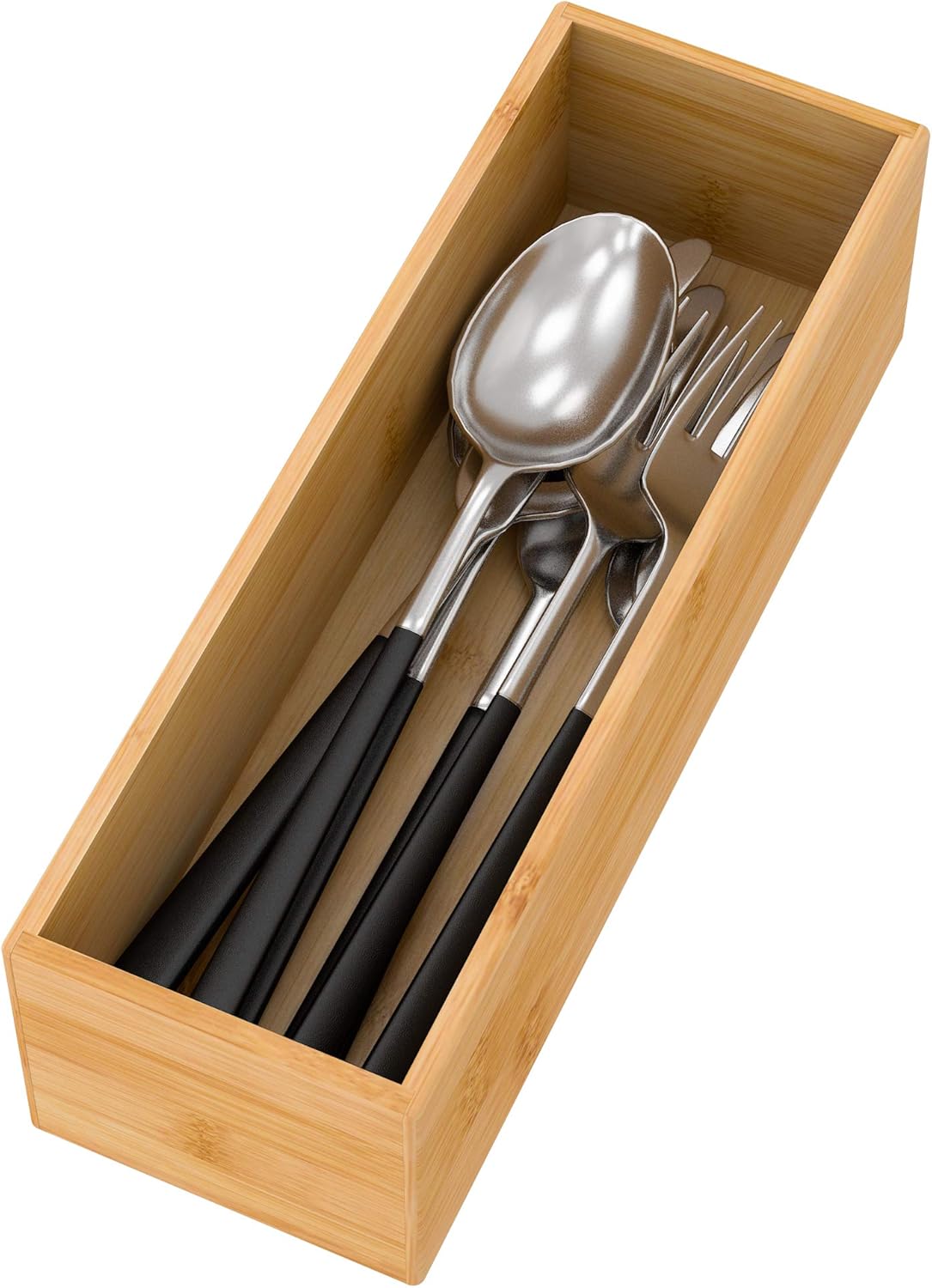 Bamboo Kitchen Drawer Organizer, Wooden Storage Box for Utensil Organizer Silverware Tray Cutlery