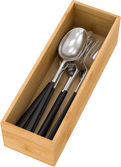 Bamboo Kitchen Drawer Organizer, Wooden Storage Box for Utensil Organizer Silverware Tray Cutlery