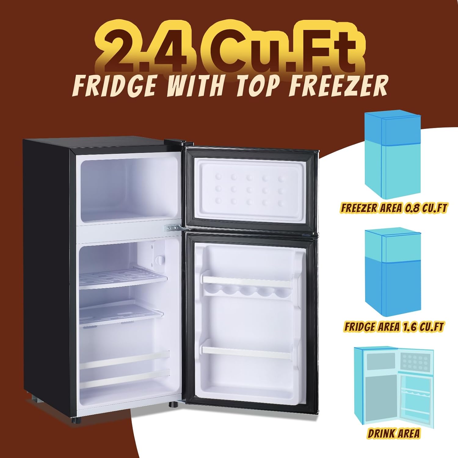 Mini Fridge with Freezer Small Refrigerator Double Door Dorm Fridge for Single Removable Shelves
