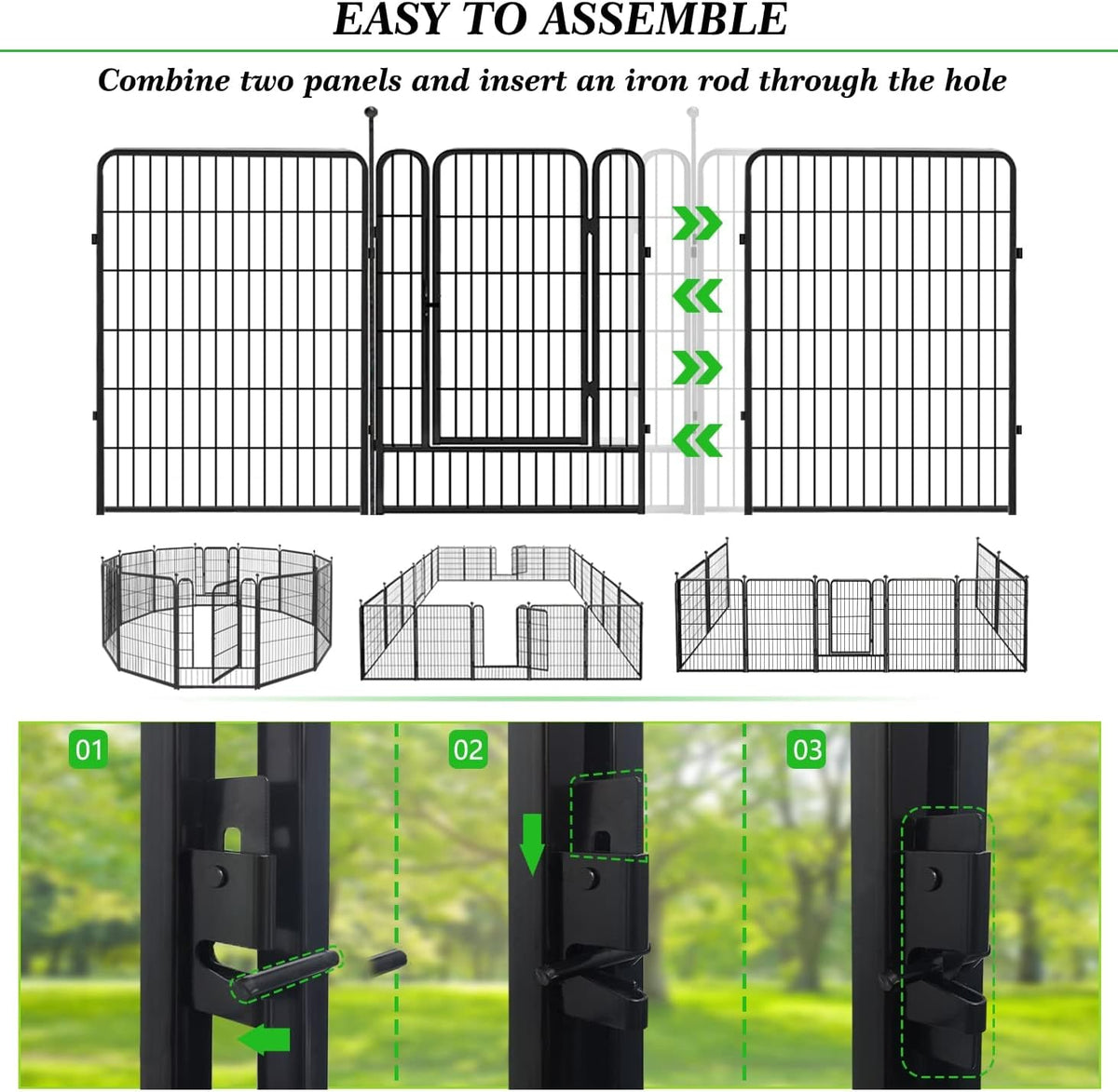 Decorative Black Metal Fencing Garden Fence with Gate, 36ft(L) 40in(H) 16 Fence Panels No Dig Fence