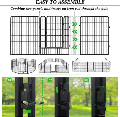 Decorative Black Metal Fencing Garden Fence with Gate, 36ft(L) 40in(H) 16 Fence Panels No Dig Fence