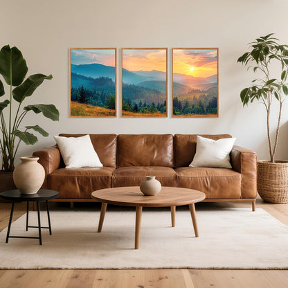 Aurlan Boho Mountain Sunset Landscape Framed Wall Art(16"x24"), 3PCS Green Blue Ridge Grand Teton