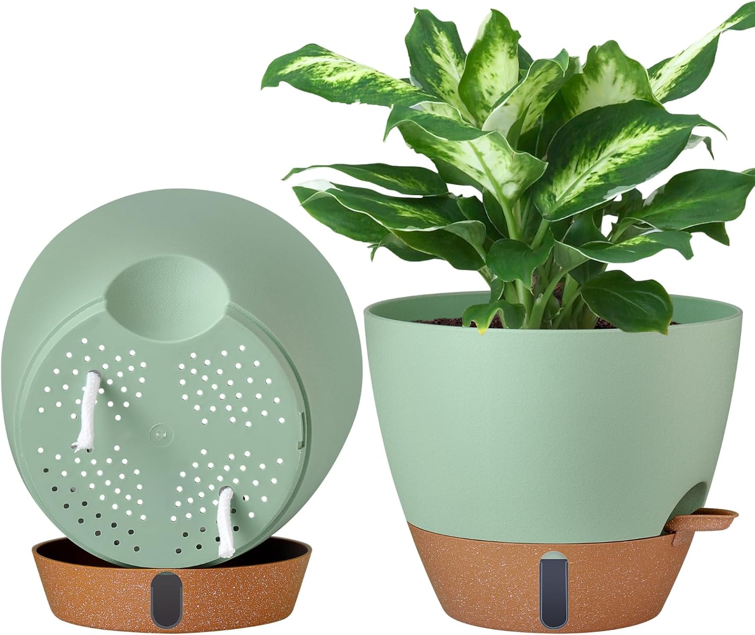 montresor 2 Pack 10 inch Plant Pots, PP Plastic Self Watering Planter with Drainage and Tray for