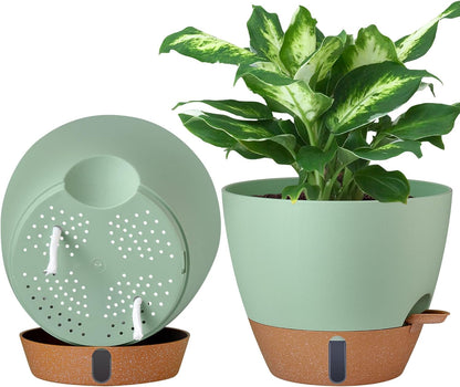 montresor 2 Pack 10 inch Plant Pots, PP Plastic Self Watering Planter with Drainage and Tray for