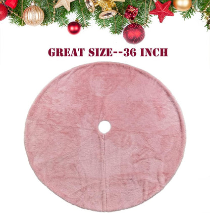 AOGU 36 Inch Faux Fur Christmas Tree Skirt Pink Shiny Plush Skirt for Merry Christmas Party