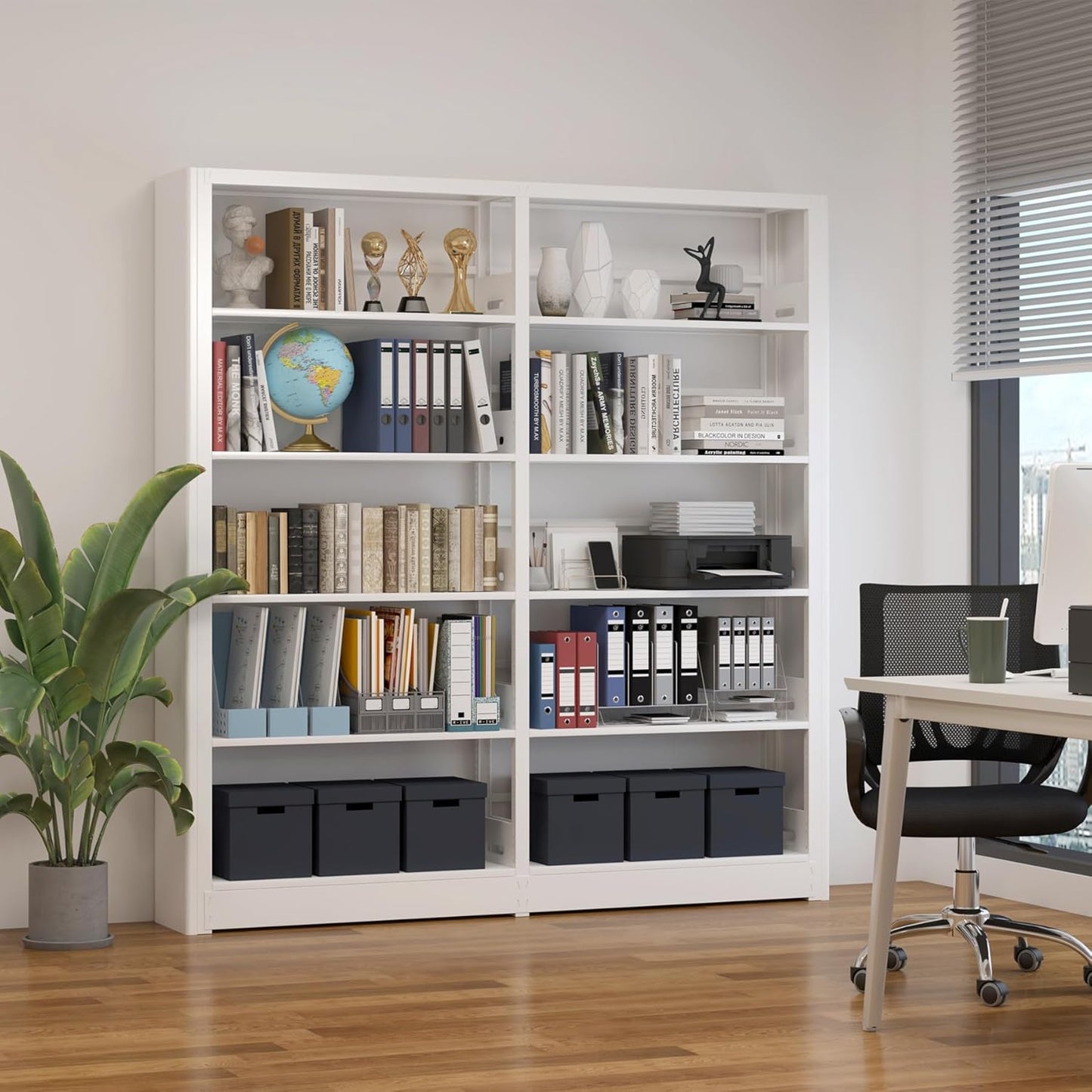 5-Tier Industrial Book Shelf, White Bookcases and Bookshelves,Tall Metal Bookcase Storage