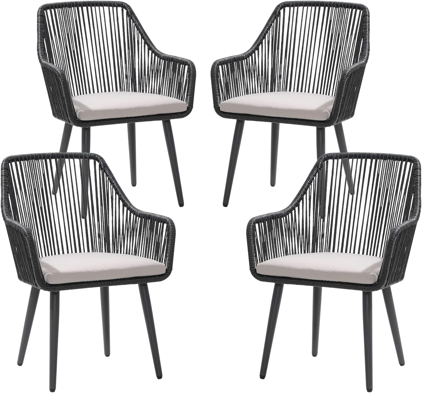 Patiorama Outdoor Dining Chairs, Patio Dining Chair Set of 4, All-Weather Woven Rope Rattan Chairs