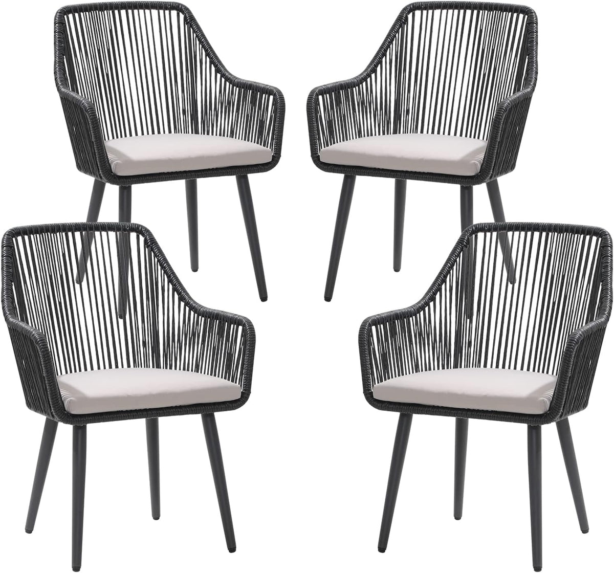 Patiorama Outdoor Dining Chairs, Patio Dining Chair Set of 4, All-Weather Woven Rope Rattan Chairs