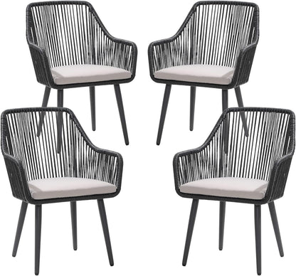 Patiorama Outdoor Dining Chairs, Patio Dining Chair Set of 4, All-Weather Woven Rope Rattan Chairs