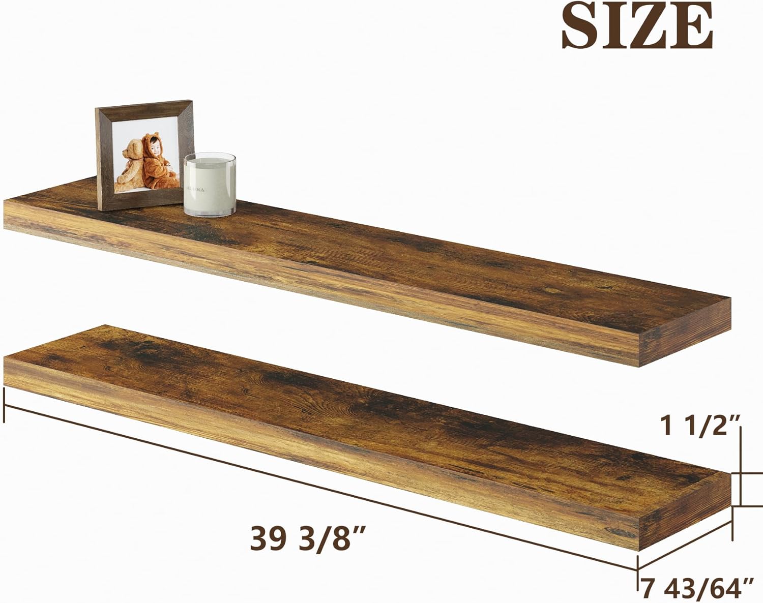 BAMEOS Floating Shelves,40 in W x 7in D Wall Mounted Wooden Shelves with Invisible Brackets Set of