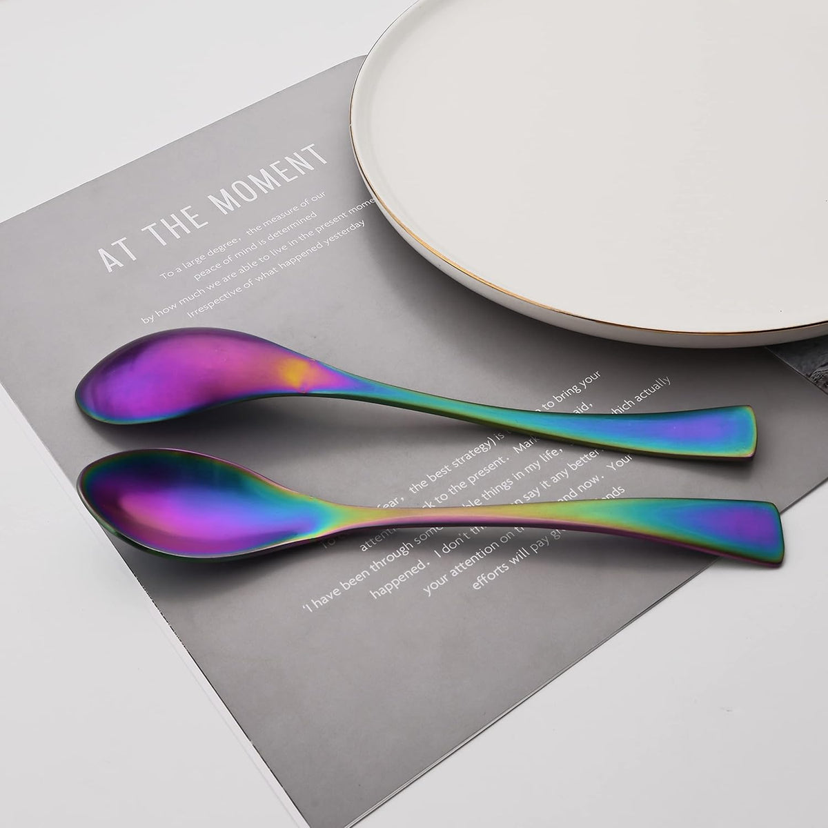 Luxury 18/10 Stainless Steel Matte Rainbow Colorful Cutlery Flatware Set - Utensil Set Steak Spoons