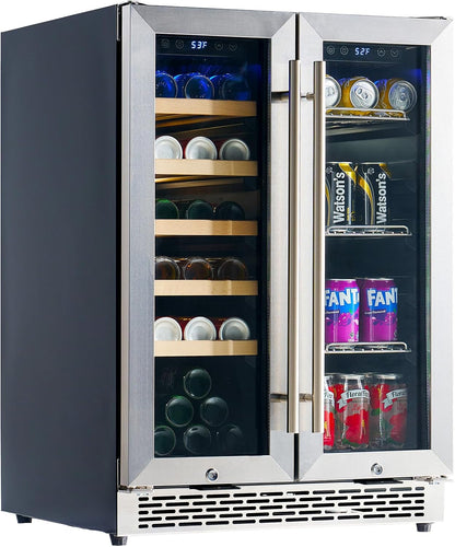 Albott Beverage Refrigerator - 24-Inch Dual Zone Cooler with Glass Door, Freestanding/Under Counter