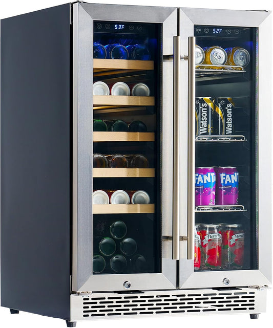 Albott Beverage Refrigerator - 24-Inch Dual Zone Cooler with Glass Door, Freestanding/Under Counter