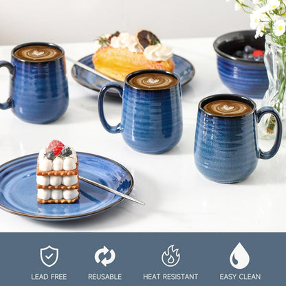Hasense Coffee Mugs Set of 6, 12 Ounce Coffee Cups Set with Handle, Ceramic Tea Mugs for Kitchen