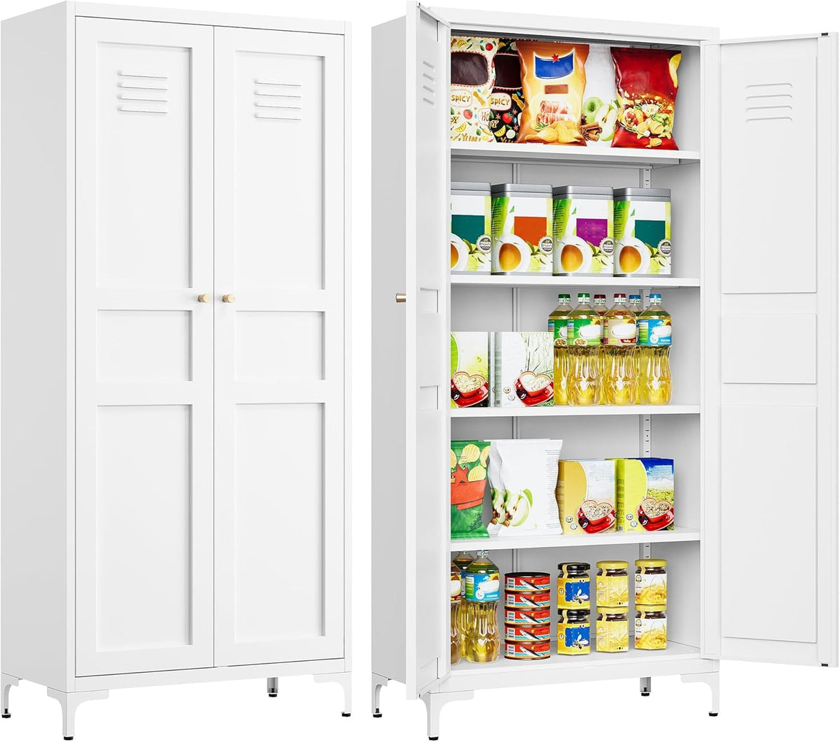 SISESOL Metal Storage Cabinet with Doors and Shelves,White Storage Cabinet with Leg & Vent