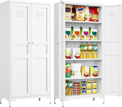 SISESOL Metal Storage Cabinet with Doors and Shelves,White Storage Cabinet with Leg & Vent