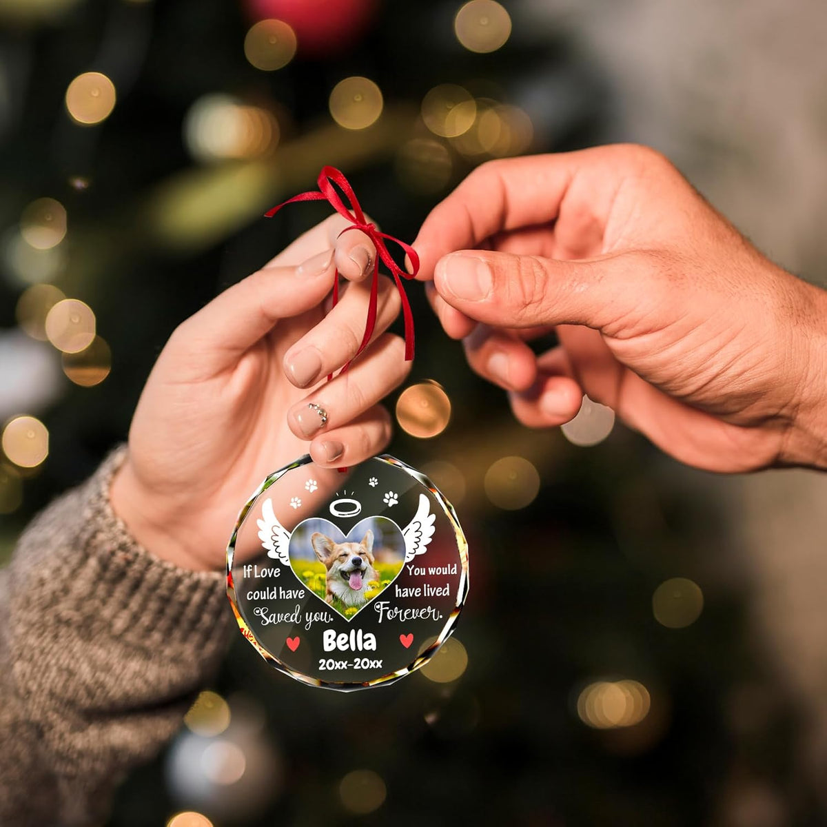 Personalized Memorial Pet Glass Ornament - Custom Picture Christmas Ornaments, Dog Forever in Our