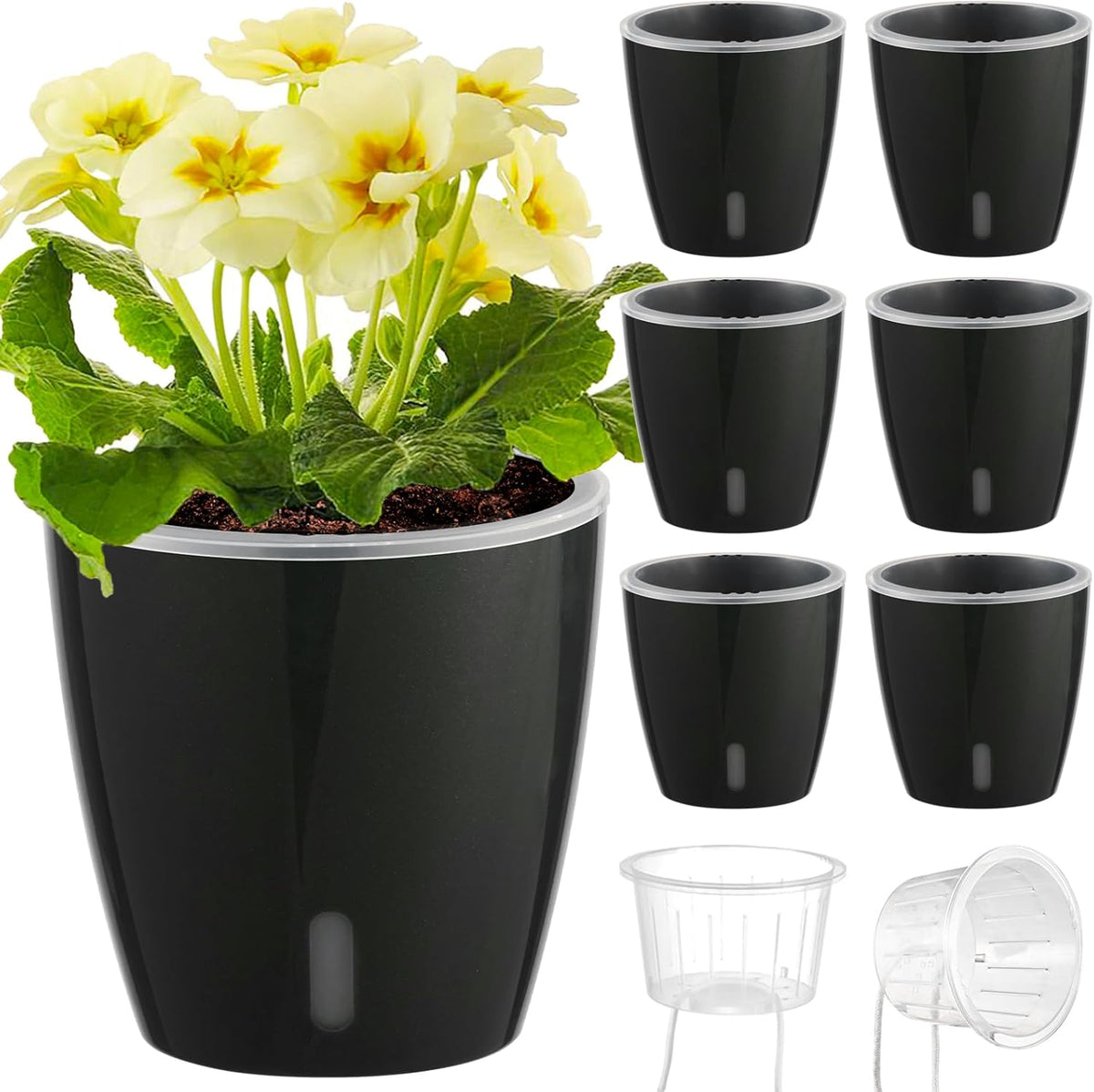 Self Watering Pots for Indoor Plants, 6-Pack 5'' Self Watering Planter with Drainage Holes, Small