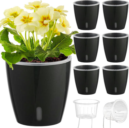 Self Watering Pots for Indoor Plants, 6-Pack 5'' Self Watering Planter with Drainage Holes, Small