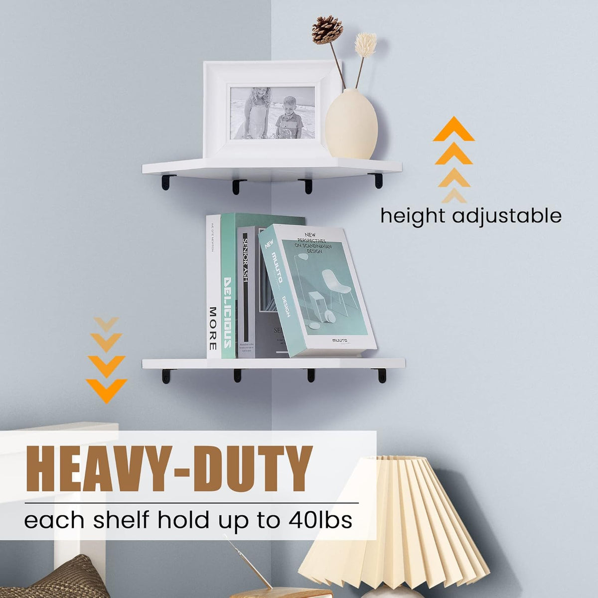 Corner Shelf Wall Mount, Floating Corner Shelves, Set of 4 Corner Wall Shelf Organizer, Rustic Wood