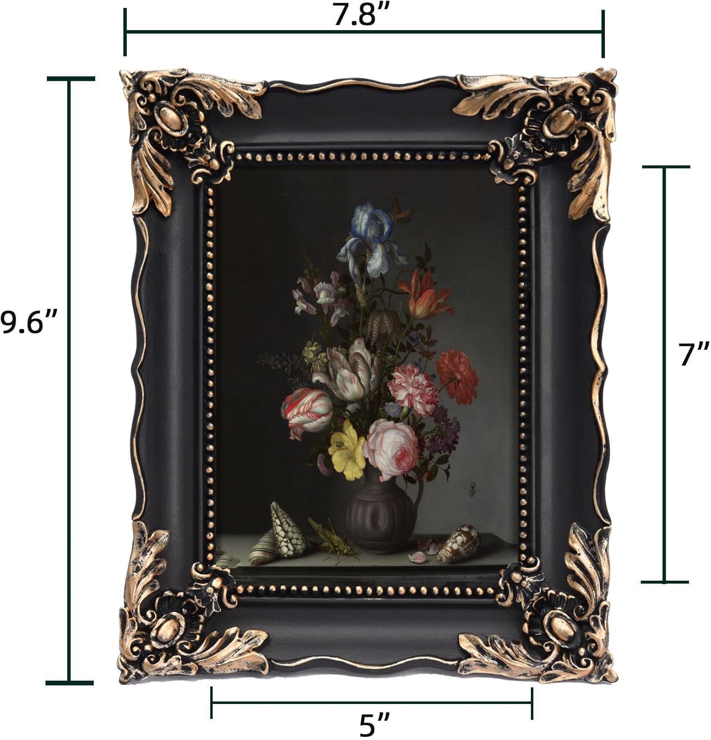 5x7 Vintage Picture Frame with Embossed Flower Design, Black Ornate Frame for 5x7 Pictures