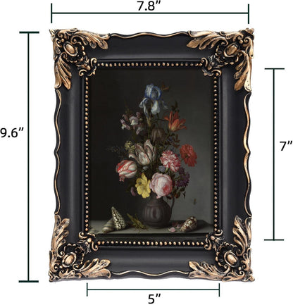 5x7 Vintage Picture Frame with Embossed Flower Design, Black Ornate Frame for 5x7 Pictures