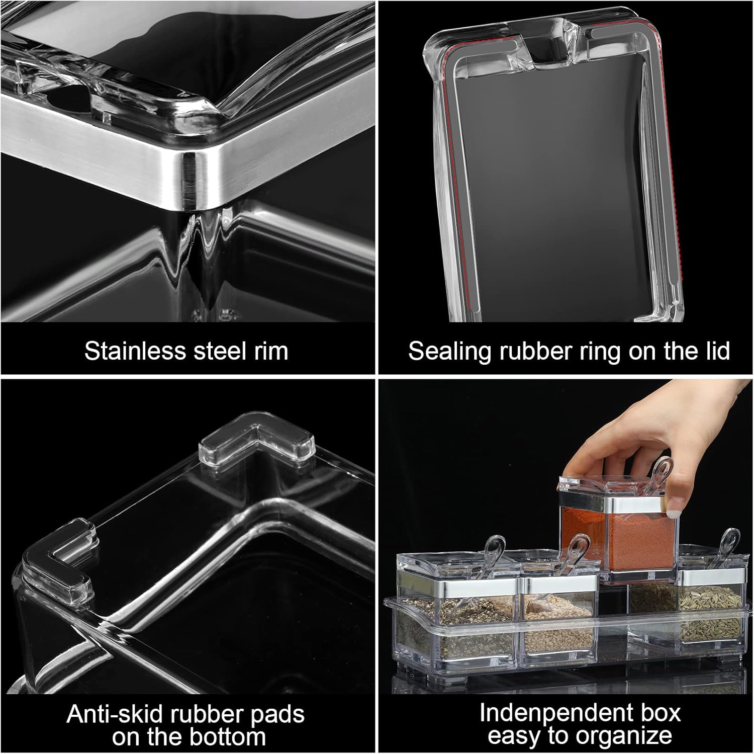 2 Set Acrylic Seasoning Organizer Box 8 Pcs Clear Seasoning Rack Spice Pots Condiments Containers