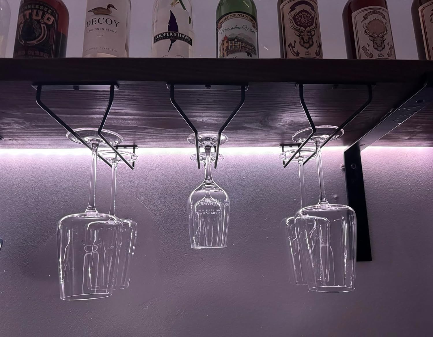 10.8 Inch Black Wine Glass Rack, Under Cabinet Wine Glass Holder Stainless Steel Stemware Rack