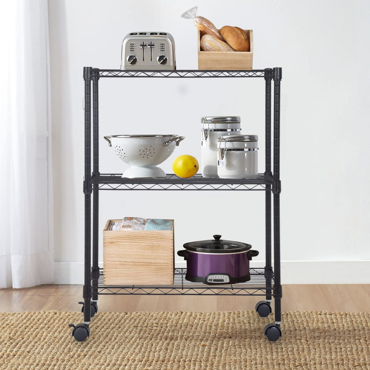 FDW Wire Shelving Metal Storage Shelves 23L x 13W x 32H 3 Tier Layer Storage Shelves with Wheels