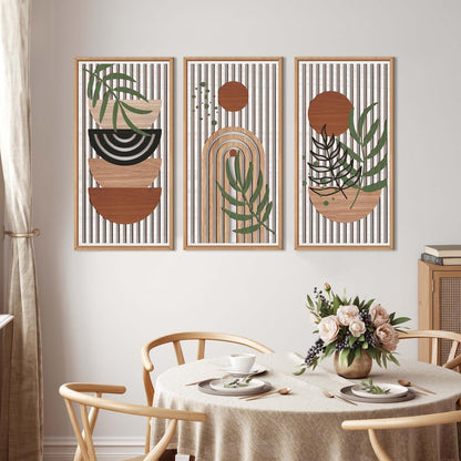 IARTTOP Large Boho Wood Wall Art Framed 16x32 Inch Mid century Modern Wooden Wall Decor Abstract