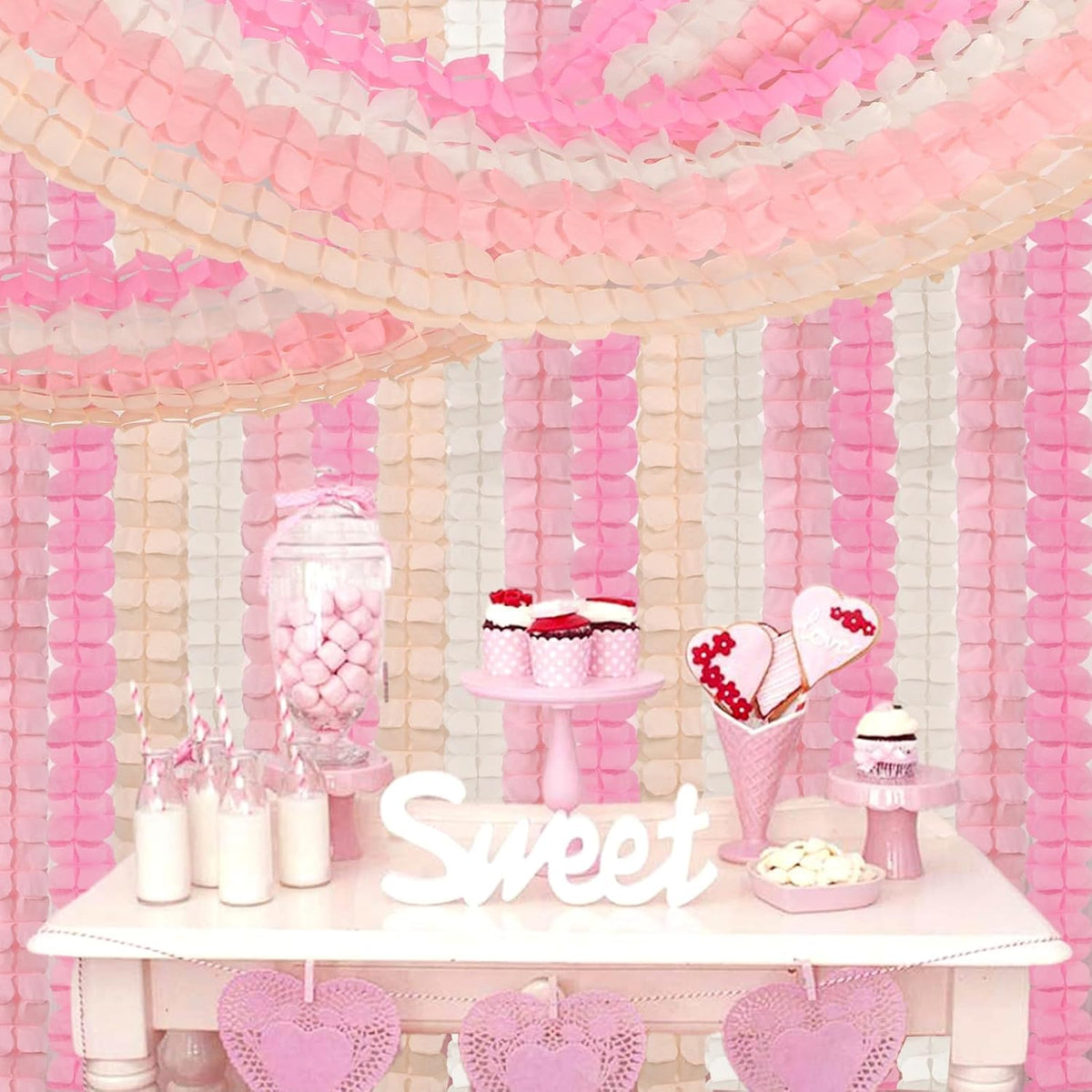 Pink-White Peach Party-Decorations Streamers Garland - 157Ft Four-Leaf Clover Hanging