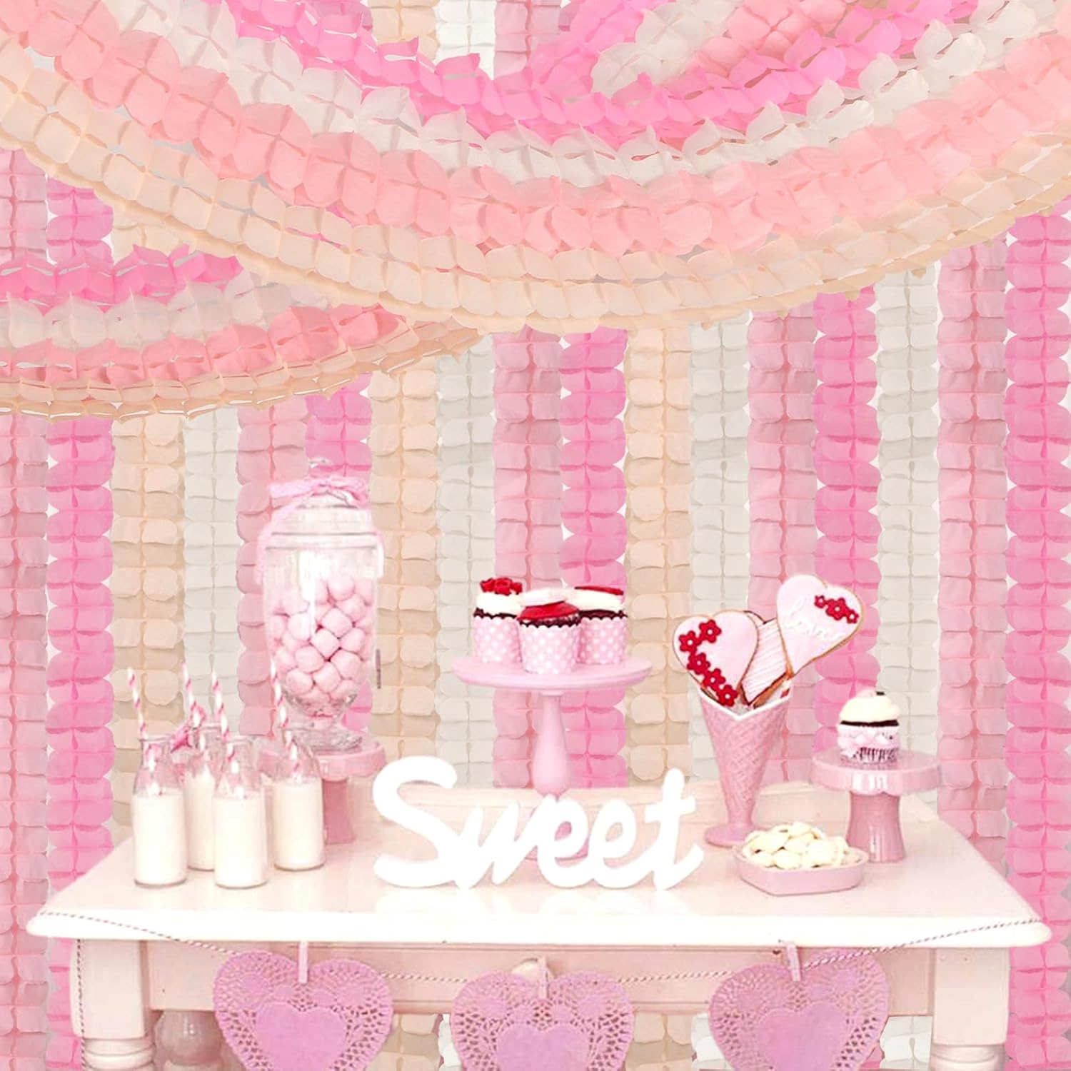 Pink-White Peach Party-Decorations Streamers Garland - 157Ft Four-Leaf Clover Hanging