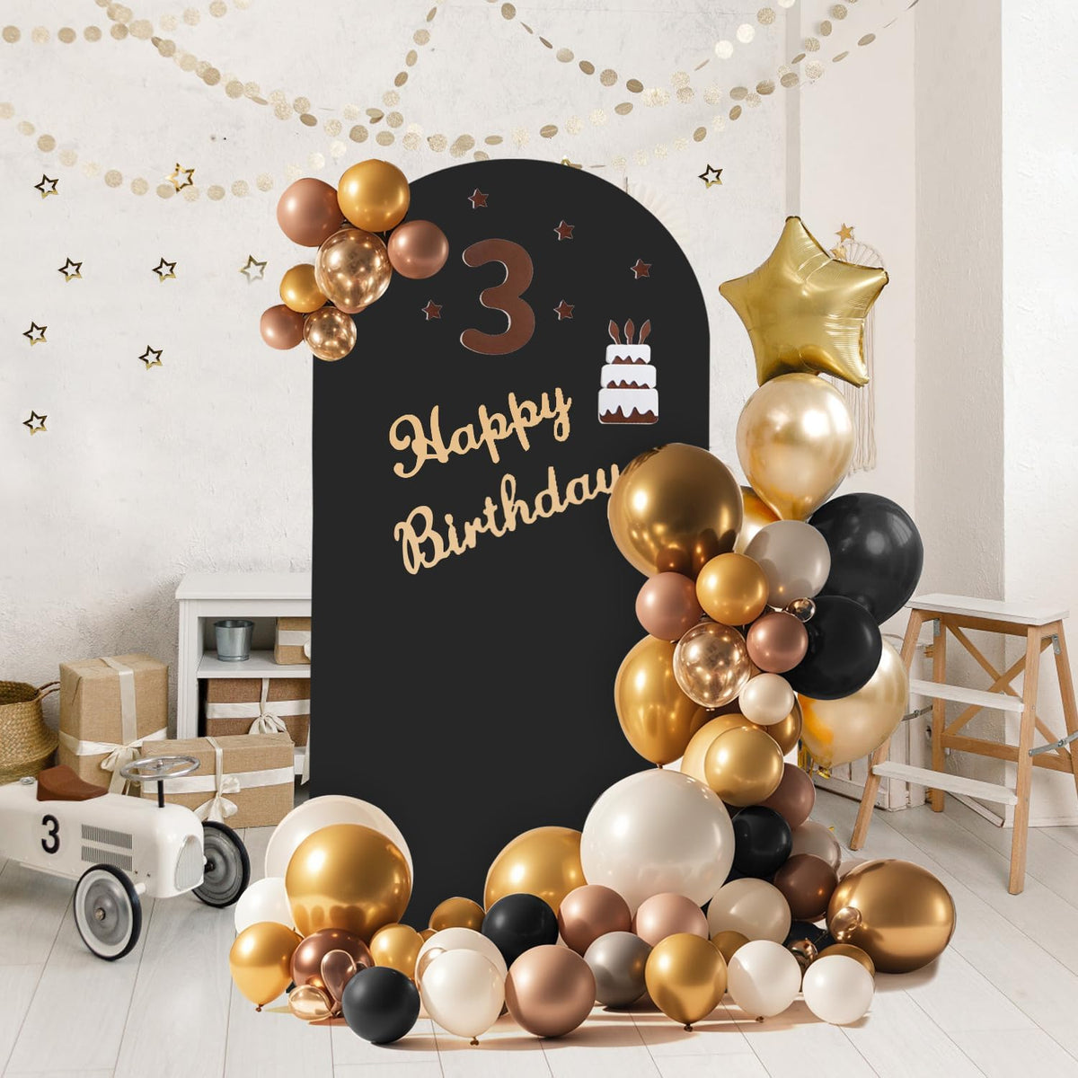 Arch Backdrop Stand and Cover Set, 3 Metal Balloon Arch Backdrop 7.2ft 6.6ft 6ft, Gold Arched Stand