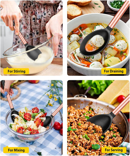 Pack of 2 Large Silicone Cooking Spoons,Non Stick Solid Basting Spoon,Heat-Resistant Kitchen