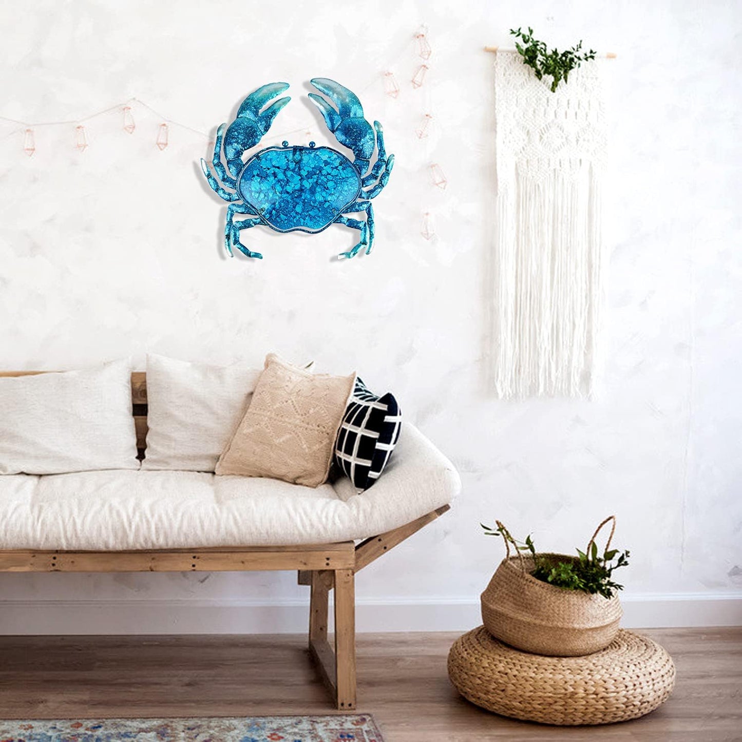 John's Studio Crab Wall Decor Outdoor Metal Bathroom Hanging Art Glass Blue Ocean Theme Decorations