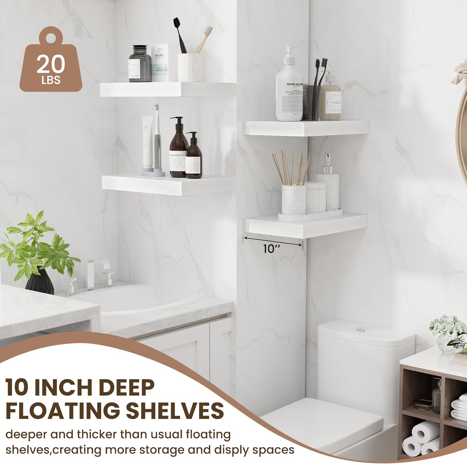 Fun Memories Wood Floating Shelves 16 Inch, 10 Inch Deep Shelves Wall Mount, Wall Shelves with
