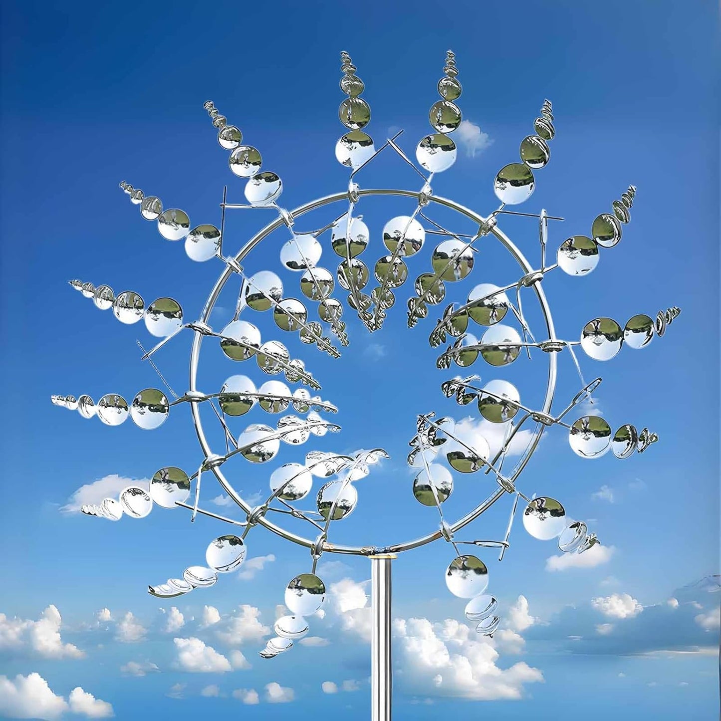 Unique and Magical Metal Windmill, 2Pcs Wind Spinners, 3D Wind Powered Kinetic Sculpture, Stainless