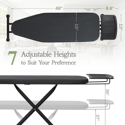 Ironing Board 48x15, Wide Heavy Duty Full Size Iron Board with Retractable Iron Rest, BlissBoard
