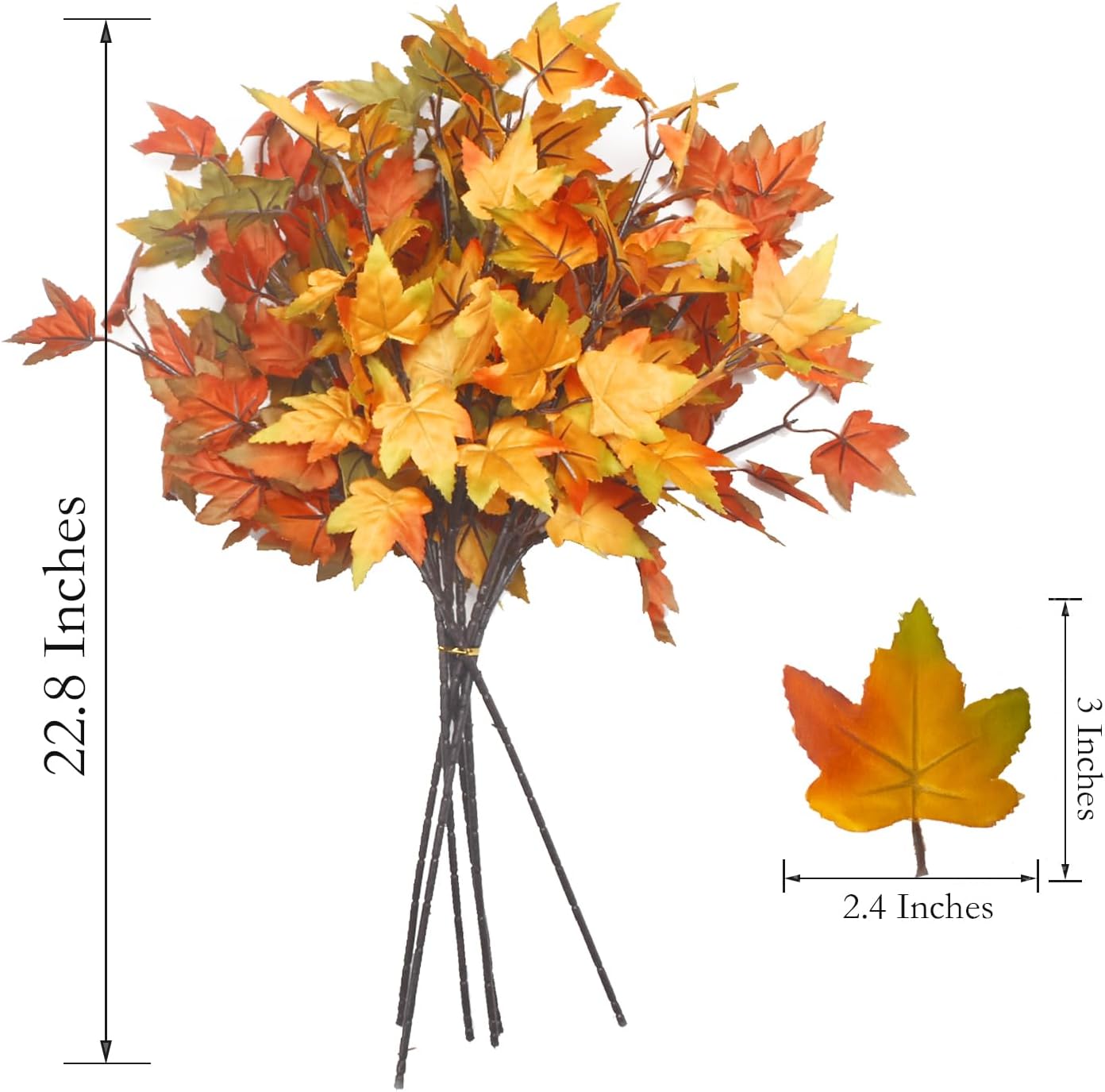 6Pcs Artificial Maple Leaves Branches Fake Fall Maple Shrubs for Thanksgiving Christmas Festival