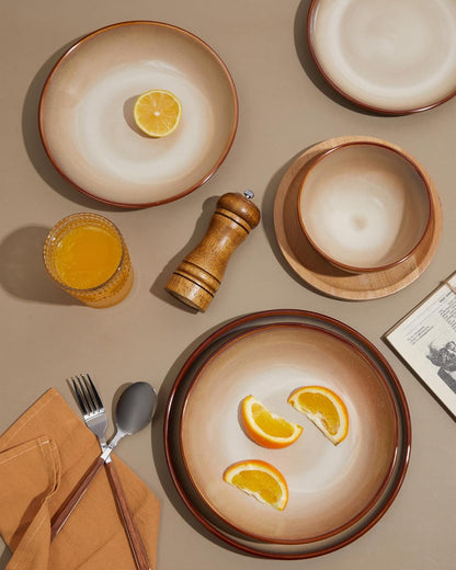 Stoneware Dinnerware Set Service for 4, 12 pcs Reactive Glaze Plates and Bowls Sets, Handmade Round
