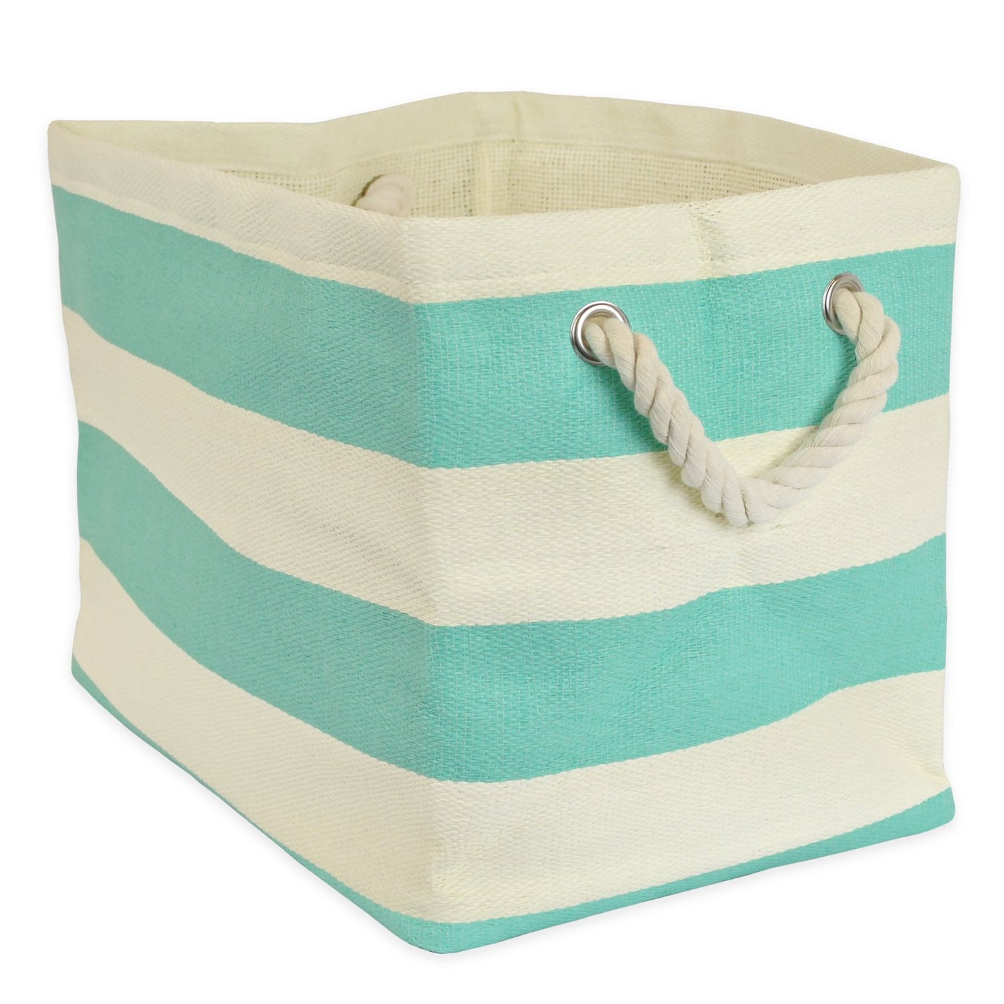 DII Durable Woven Striped Storage Bin Collapsible with Soft Rope Handles Reinforced with Metal