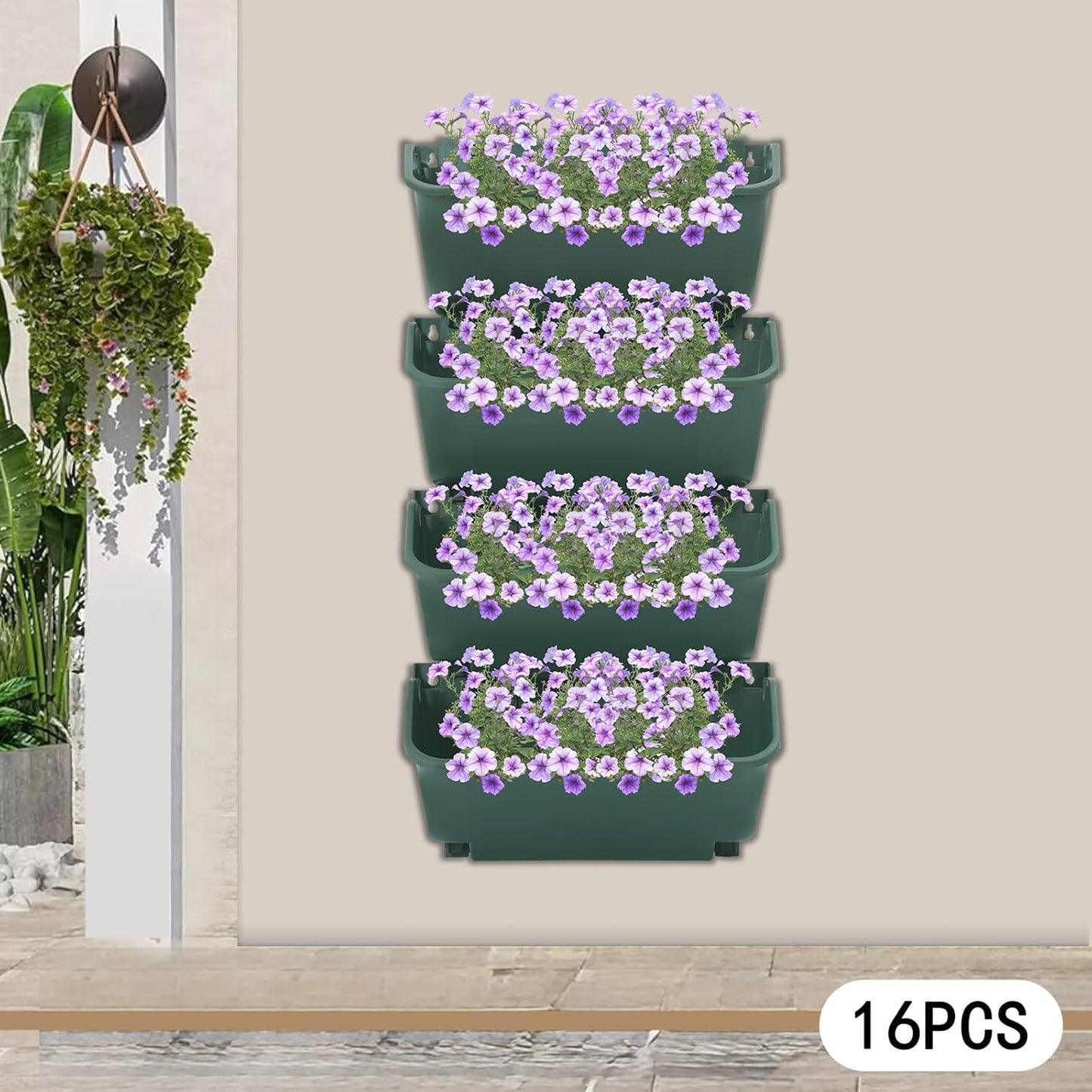 16Pcs Vertical Wall Planter, 13 inch Wall Mounted Garden Planters, Plastic Wall Hanging Planter