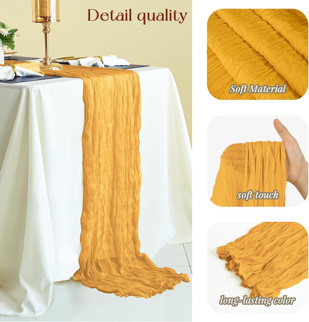 Sioloc Yellow Cheesecloth Table Runner Fall Autumn Decor for Home 10ft Table Cloth for Wedding